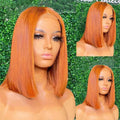 Discount Deal Orange Ginger Bob Full Virgin Cuticle Aligned Human Hair Transparent HD Lace Front Wigs