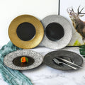 Nordic Luxury round Ceramic Steak Plate Creative Plating in Gold and Silver Pack for Hotel Restaurant Wholesaling