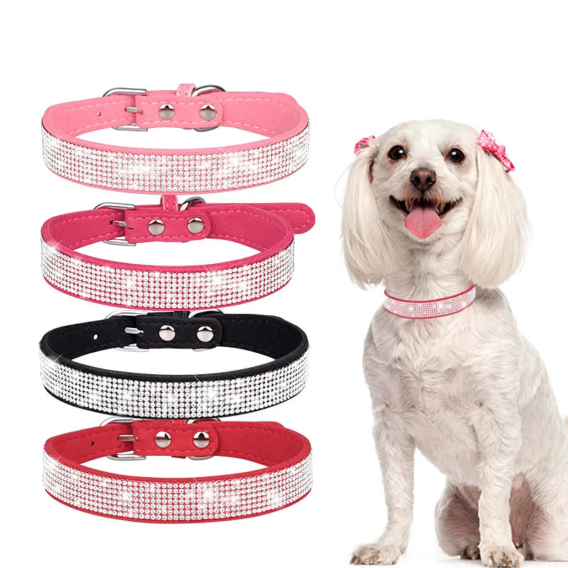 Luxury PU Leather Dog & Cat Collar Leash Set Shiny Rhinestone Diamond Durable Traction Rope Personalized for Small Medium Pets