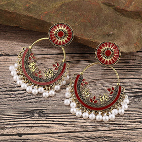 Bohemian Vintage Pearl Tassel Drop Dangle Earrings for Women Enamel Flower Earrings Party Jewelry Gift (KER826)