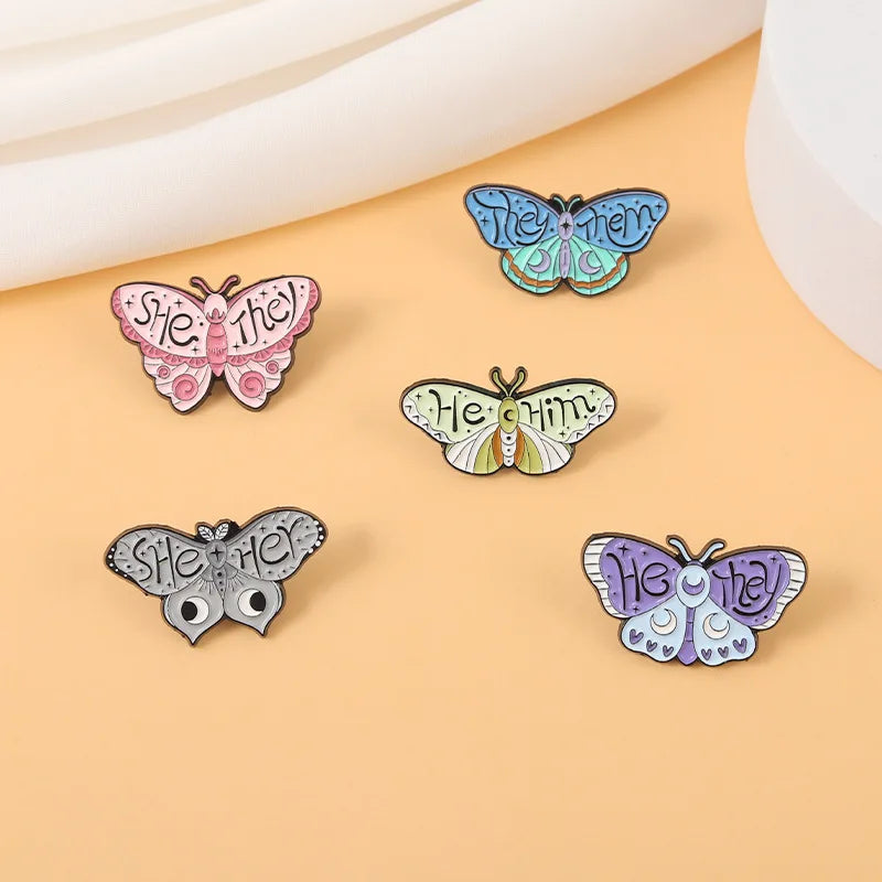 Spot Floral Moth He She They Them Her Him Butterfly Enamel Pins Insect Brooches Lapel Badge Butterfly Hat Enamel lapel Pins