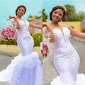 AL1496 Bridal 2023 Luxury Crystal Beaded Boat neck Long Sleeves and High Neck Mermaid Wedding Dress With Sleeves