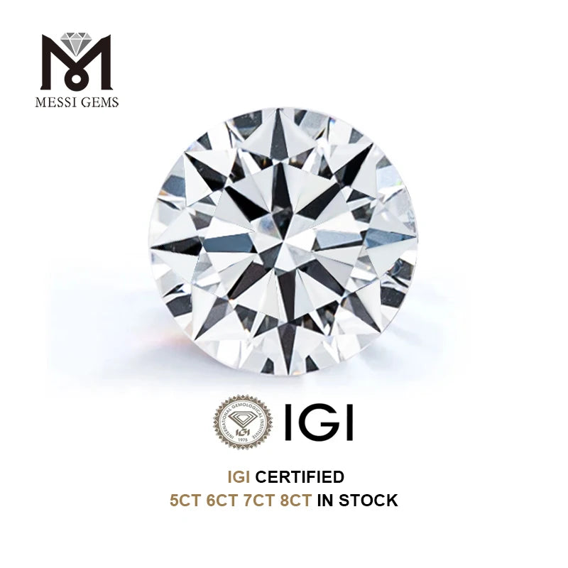 IGI  Certified Round 4CT 5CT 6CT 7CT D VVS1 VS1 Big Carats Wholesale Grown HPHT CVD Lab Grown Diamond