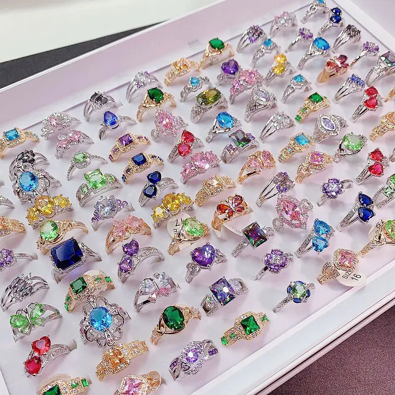 Luxury Fashion Jewelry Mixed Full Zirconium Micro Setting Rings Exaggerated Bulk Gold Plated Large Gem Ring Wholesale