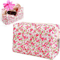Customized Logo Red Floral Zipper Quilted Cotton Women's Cosmetic Makeup Toiletry Bag