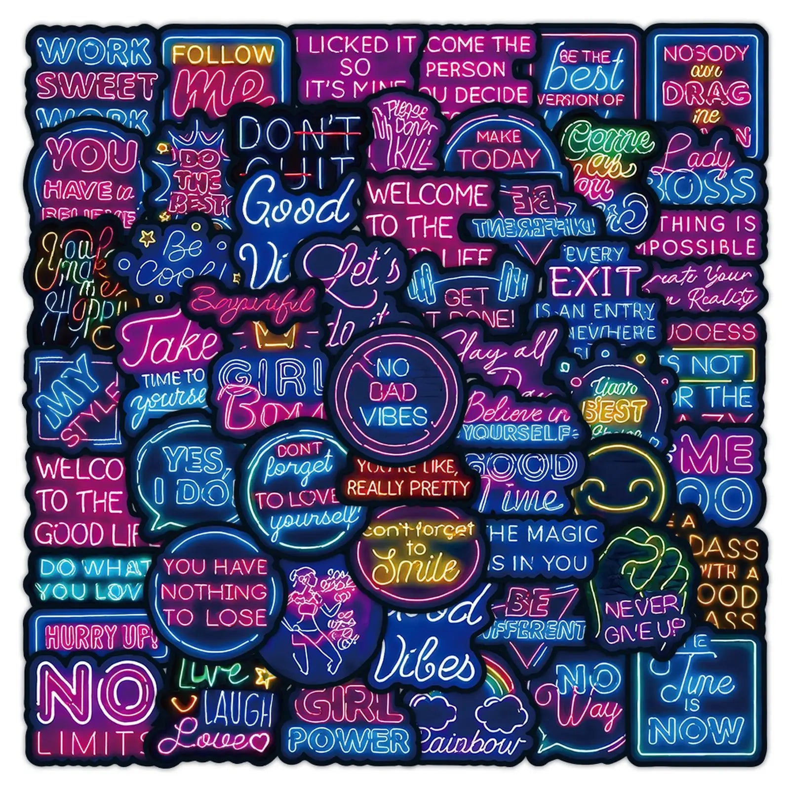 52PCS Neon style ecouraging quote inspirational sticker sheet