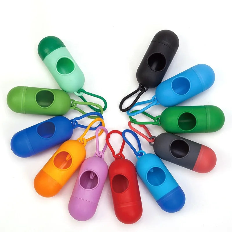 Practical Plastic Dog Poop Bag Dispenser with Keychain Capsule Type Cat Waste Garbage Holder