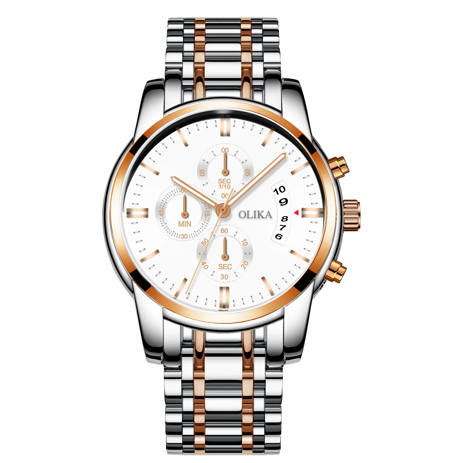 Olika Customizable Men's Quartz Watch Waterproof Business Style 41mm Stainless Steel Small Three Needle Super Luminous Dial