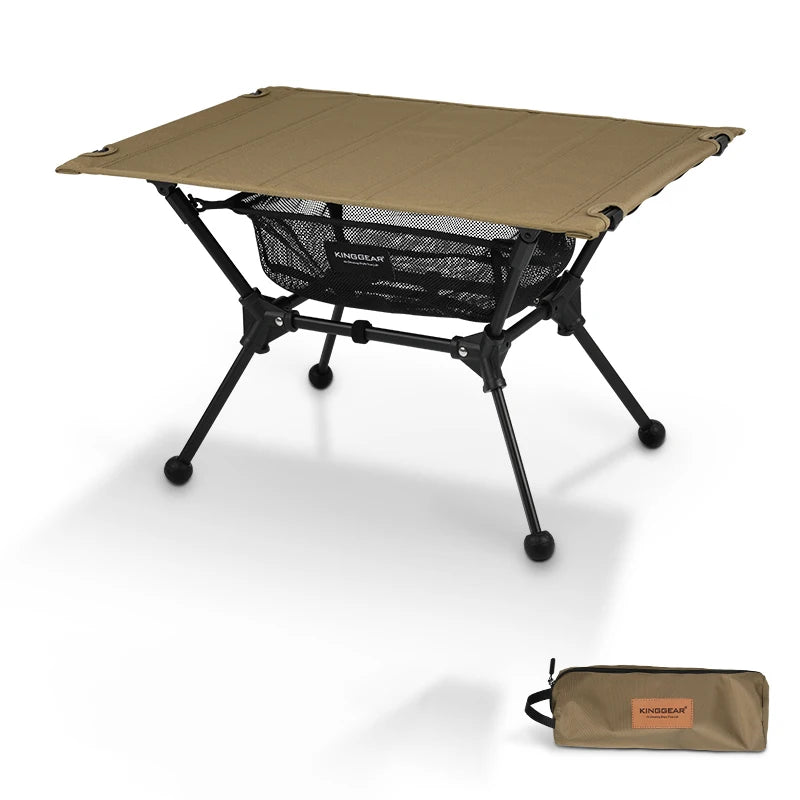 KingGear New Custom Logo Outdoor Portable 600D Camping Table Compact Square Aluminum Frame Folding Table with Storage Net Bag