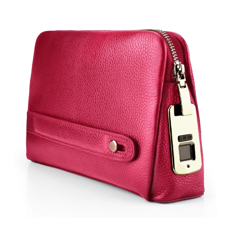 Fingerprint Lock Chains Women Genuine Leather Anti Theft Clutch Handbag Classic Elegant Lichee Pattern