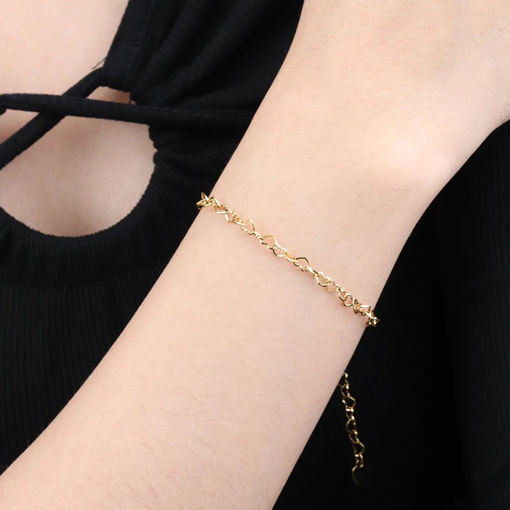 Chris April 316L Stainless Steel Hollow Hearts Link Chain Bracelet