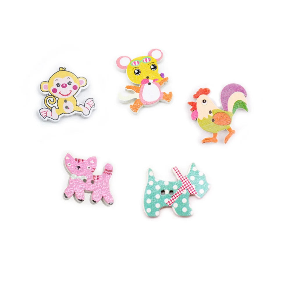 Hot Sale Farm Home Animal Theme Monkey Rooster Mouse Design Wood Buttons for Crafts