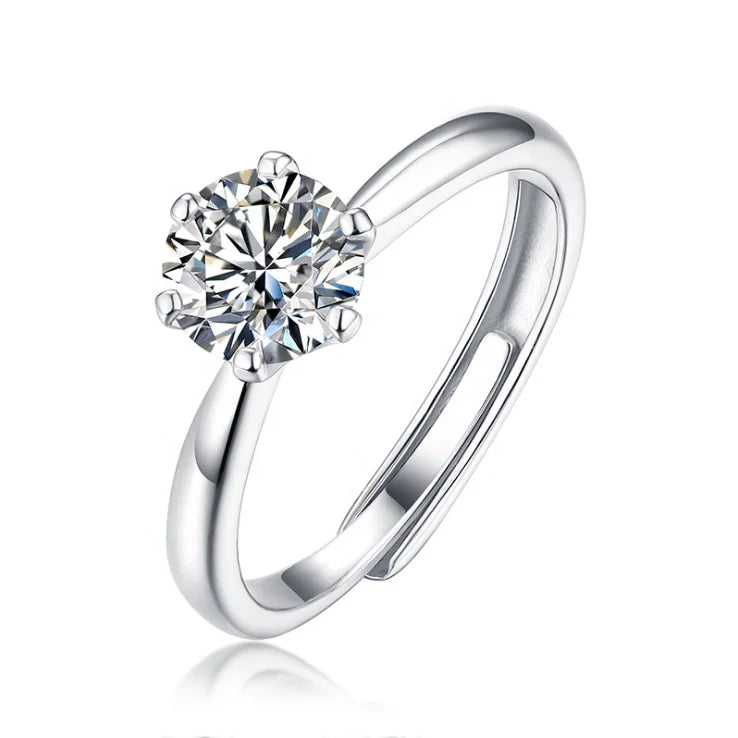 Isunni Jewelry Open Adjustable Finger Rings D Color Moissanite 925 Sterling Silver Creative Fashion Classic Six-claw 1 Carat