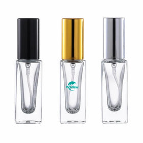 Wholesale Rectangle Empty Spray Perfume Bottle 6ml Gold Silver Black Lid Refillable Face Care Glass Cosmetic Packaging