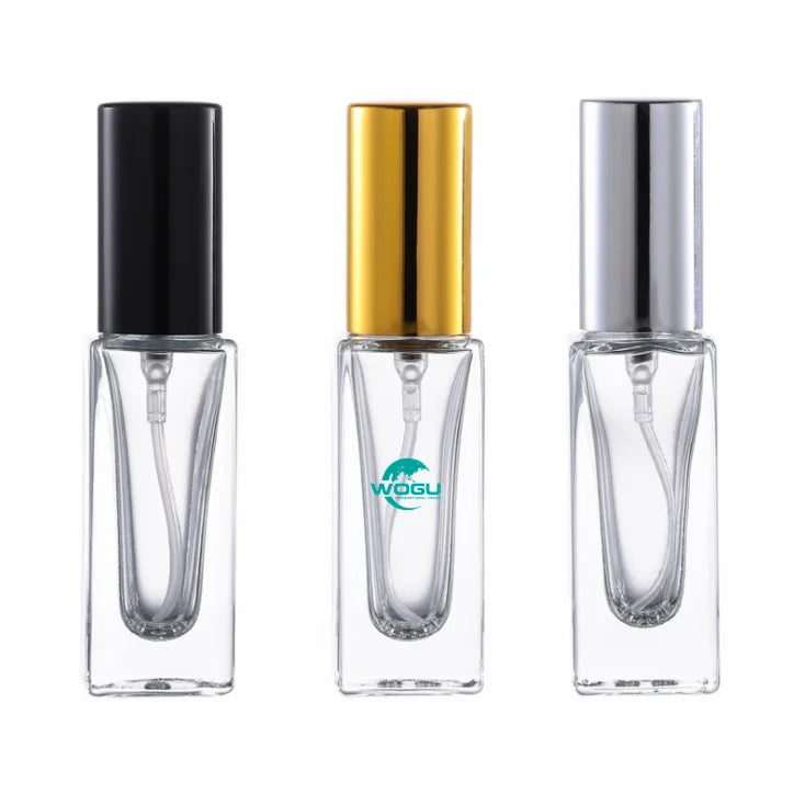 Wholesale Rectangle Empty Spray Perfume Bottle 6ml Gold Silver Black Lid Refillable Face Care Glass Cosmetic Packaging