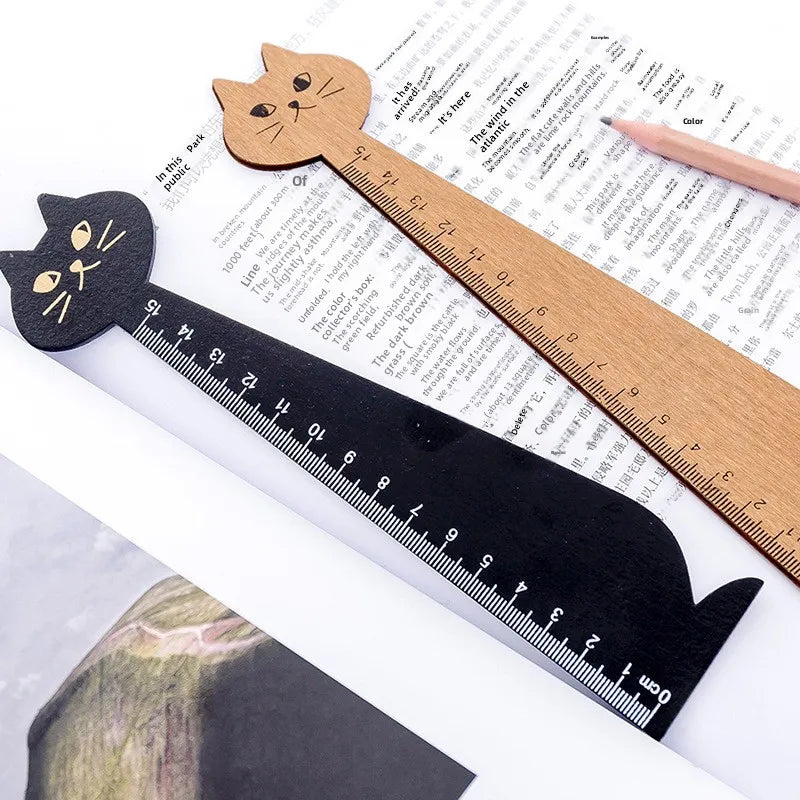 Creative Stationery Supplier's Cute 15cm Wooden Straight Cat-Shaped Ruler for Kids' School Use U+ UP-Re011 Promotional