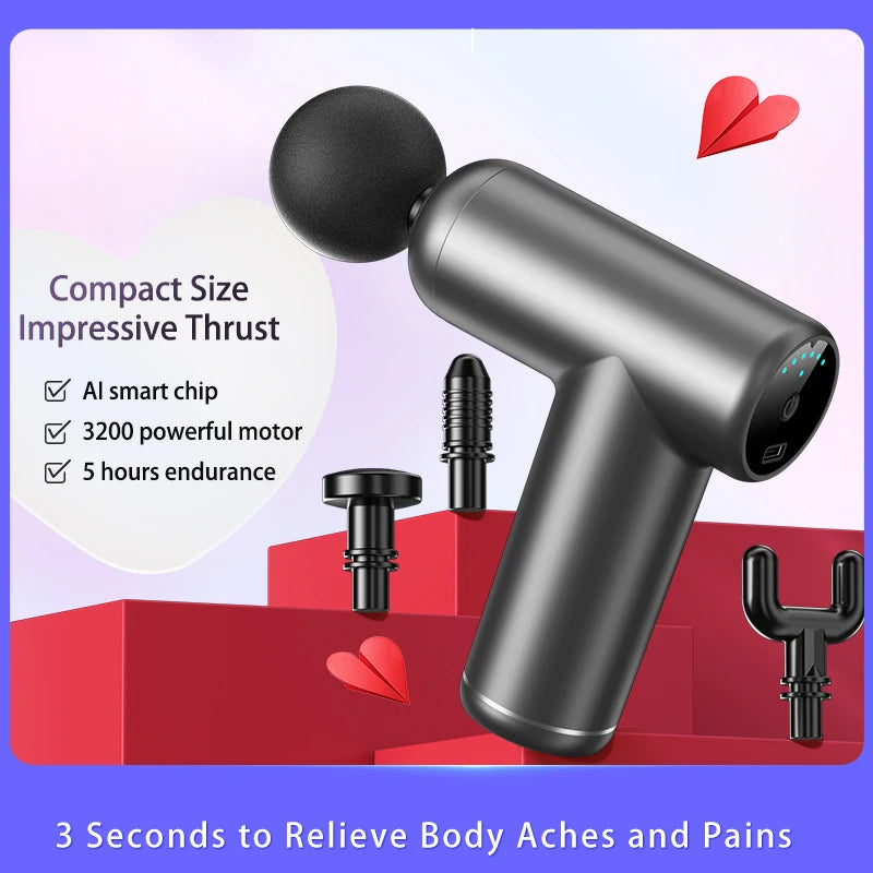 Portable ABS Type-c Mini Massage Gun 6 Heads Deep Tissue Fascial Percussion for Body Pain Relief Targeting Back Head Muscles