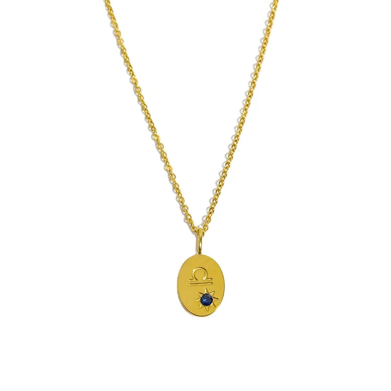 18K Gold Plating Oval Pendent Birthstone 12 Zodiac Sign Necklace for Mom