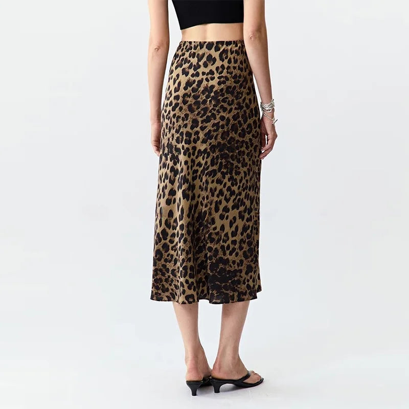 Custom High Waist Flared Leopard Print Skirts A-Line Maxi Long Skirt Women's Elegant Skirts