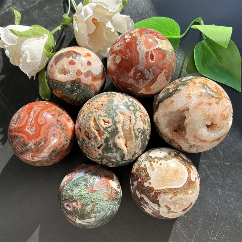 Hot Sale Natural Crystals Ball Healing Stones Red Moss Agate Sphere Crafts for Decoration