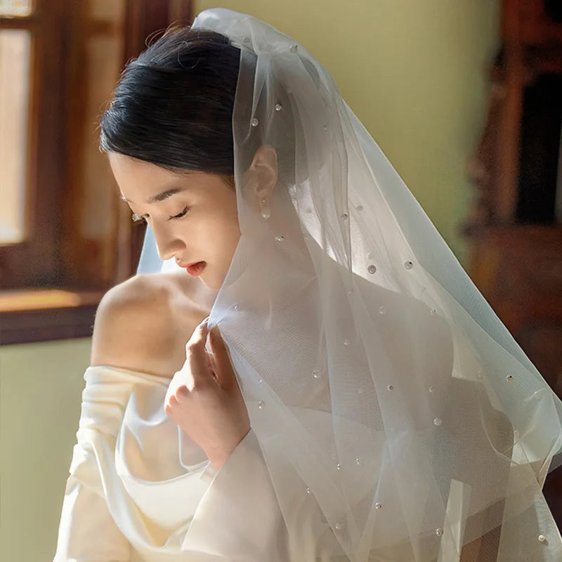 IVANHOE Wholesale Pearl Wedding Bridal Veil with Comb Single Women's Party Veil Bridal Veil Pearl