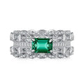 Fine Jewelry Cubic Zirconia Rectangular Green Emerald Cut Ring for Women Wide Band 925 Sterling Silver