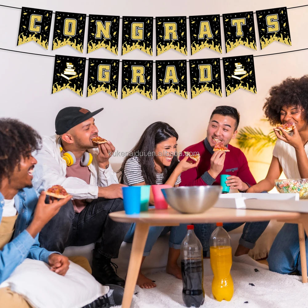 Cook 0EM 2026 Graduation Season Flag Luxurious Black and Gold Decorated Party Supplies Graduation Ceremony Banner