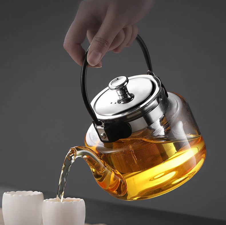 800ml Stove Top Safe Heat Resistant Loose Leaf Teapot Borosilicate Clear Tea Kettle with Extra Stainless Steel Infuser