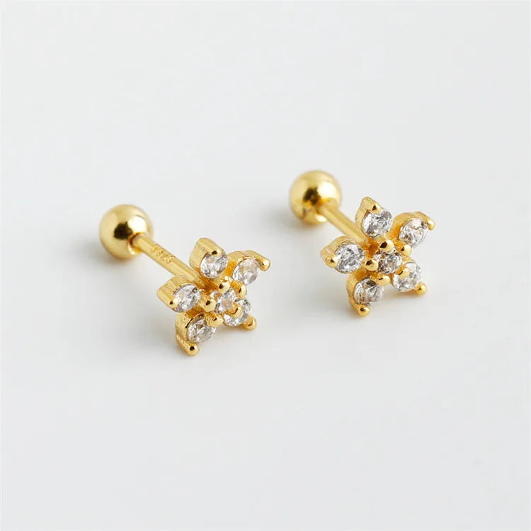 SP 2022 Women Trendy Gold Earrings Piercing Gold Flower Stud Zirconia Jewelry Earrings 925 Sterling Silver for Women