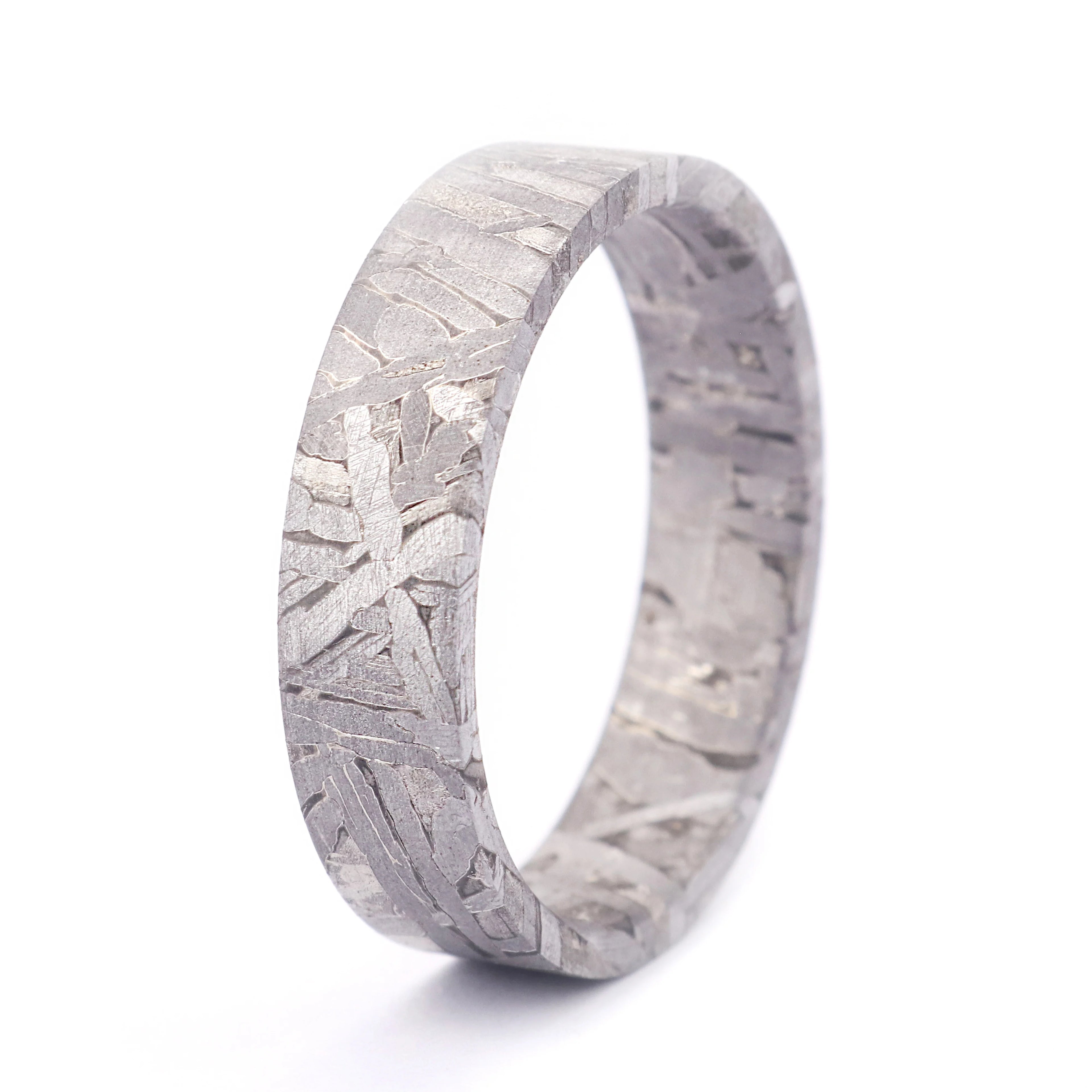 Poya Mens 6mm Flat Real Genuine Pure Aletai Meteorite Ring for Wedding