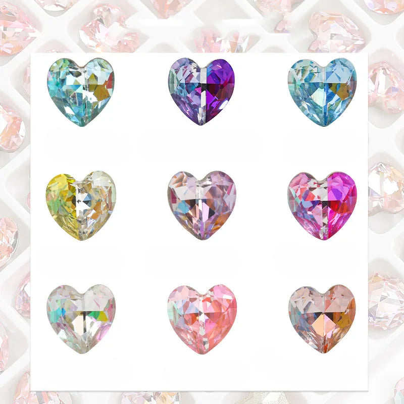 Lan Guang High Quality 8mm Glass Laser Heart Shape Point Back Rhinestones for Nail Art Garments Shoes & Bags