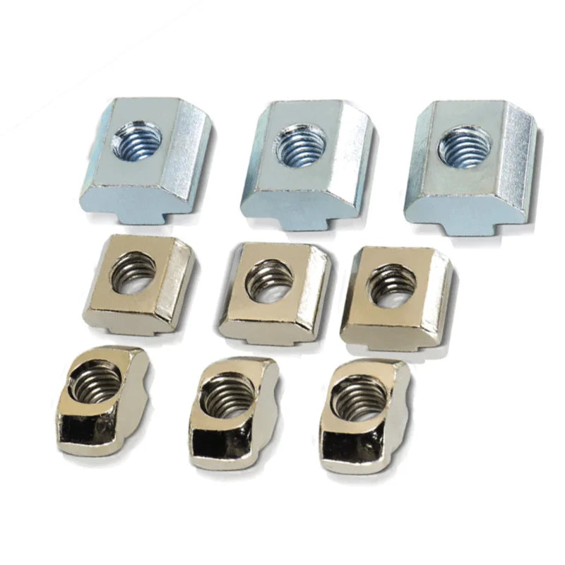 T Block Square T-Track Sliding Hammer Nut for Aluminum Profile 2020 3030 4040 4545 Strut Ball Spring Nut Channel M3 M4 M5 M6 M8