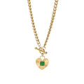 BJG0044N Women's 18k Gold Stainless Steel Heart-Shaped Necklace Green Zircon Pendant Rhodium & Gold Plated Necklace