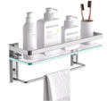Glass Bathroom Shelf with Towel Bar Tempered Glass Floating Glass Shelves for Bathroom Wall Mounted Glass Shower Rack
