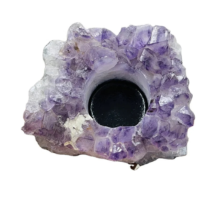 Wholesale Natural Crystal Clusters Carved Amethyst Candle Holders For Decoration