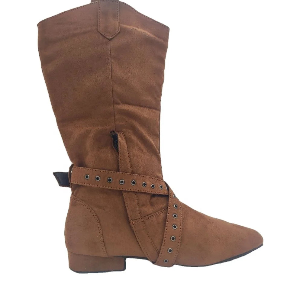 New Arrival EVK010BR Women's Fashion Brown Jazz Dance Shoes Customizable Suede Sole Long Flat Heel Soft Practice Boots