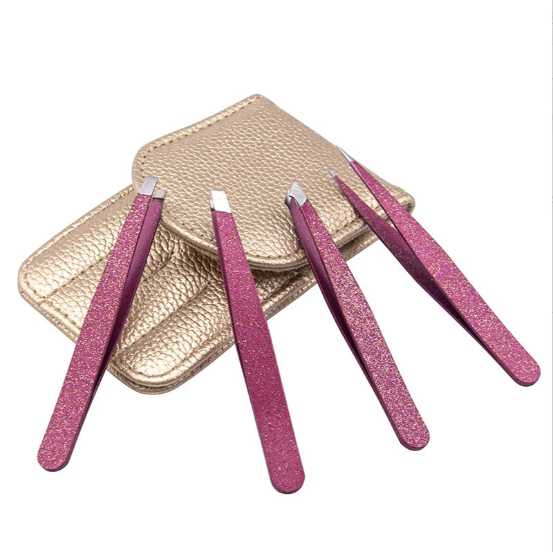 Wholesale 4Pcs Stainless Steel Precise Eyelash Tweezers Set Slanted Colorful Eyebrow Clip Tools Kit Makeup Eyebrow Brow Shaping