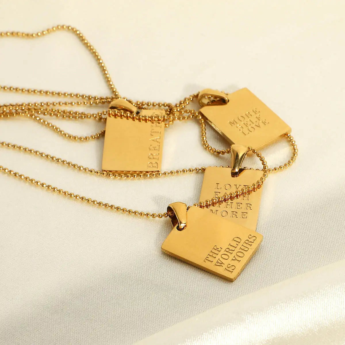 New Fashion Stainless Steel Inspired Necklace Gold Engraved square Delicate Pendant Letter Necklace Gold Pendant Necklace
