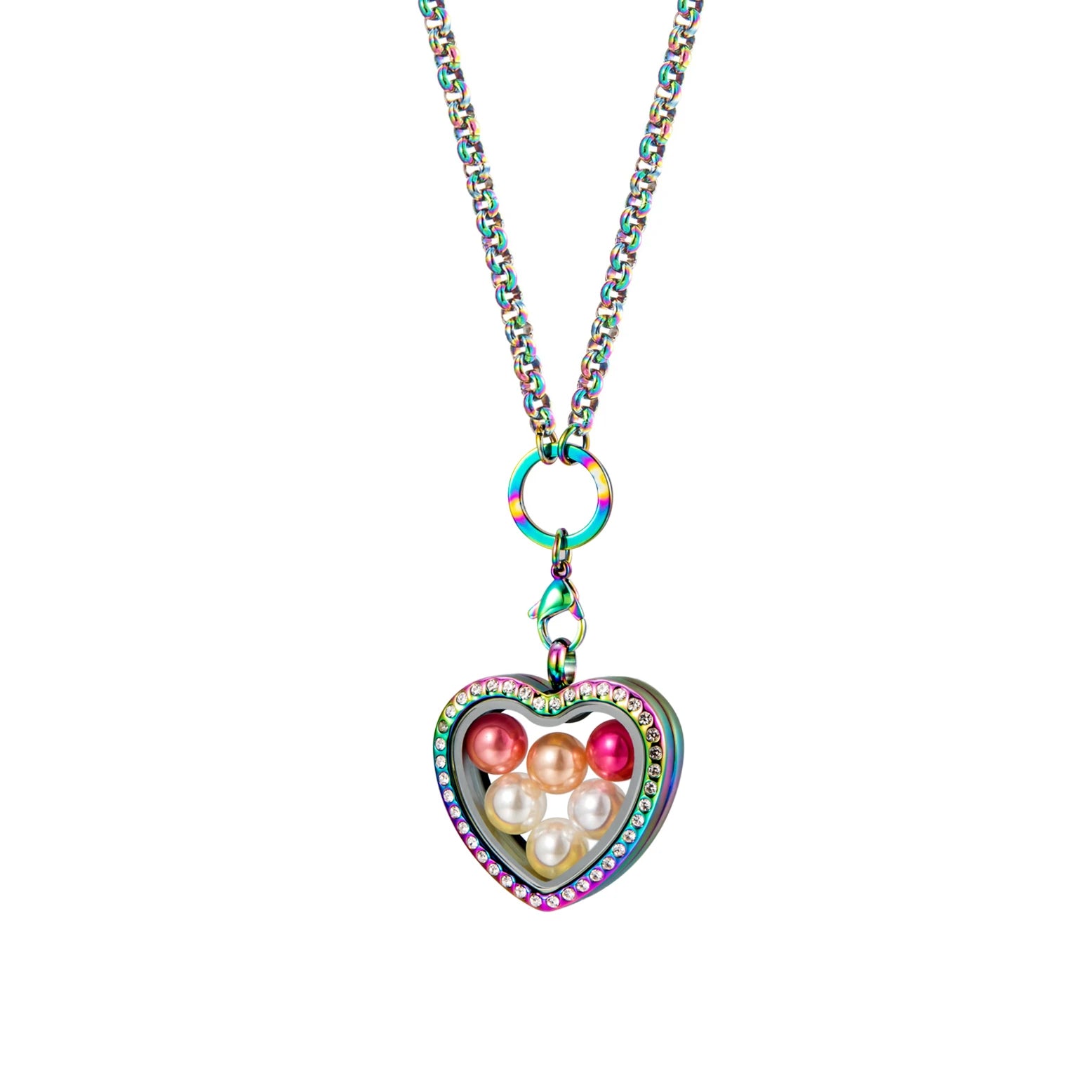 316 L Stainless Steel Black Heart Hold Pearls Pearl Glass Locket Pendant Necklace