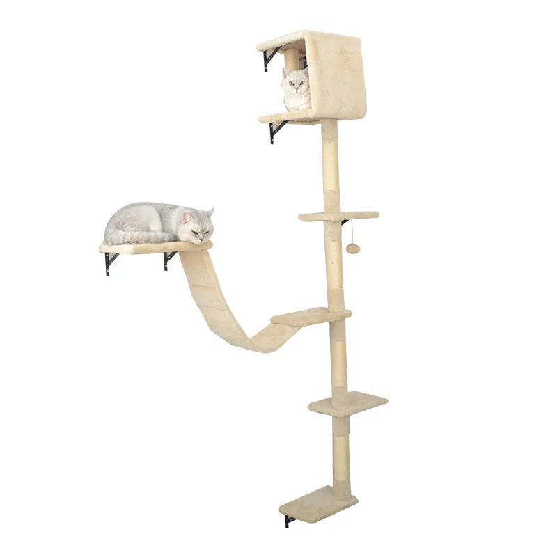 Wholesale Wall Mounted Cat Furniture Solid Wood Heavy-Duty Cat Climbing Tree House Tower Cat Wall Shelves Floor to Ceiling
