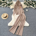 Casual Sports Set Women's Fall/Winter All-zip Hooded Sweater Coat High-waisted Sweater Wide-leg Pants