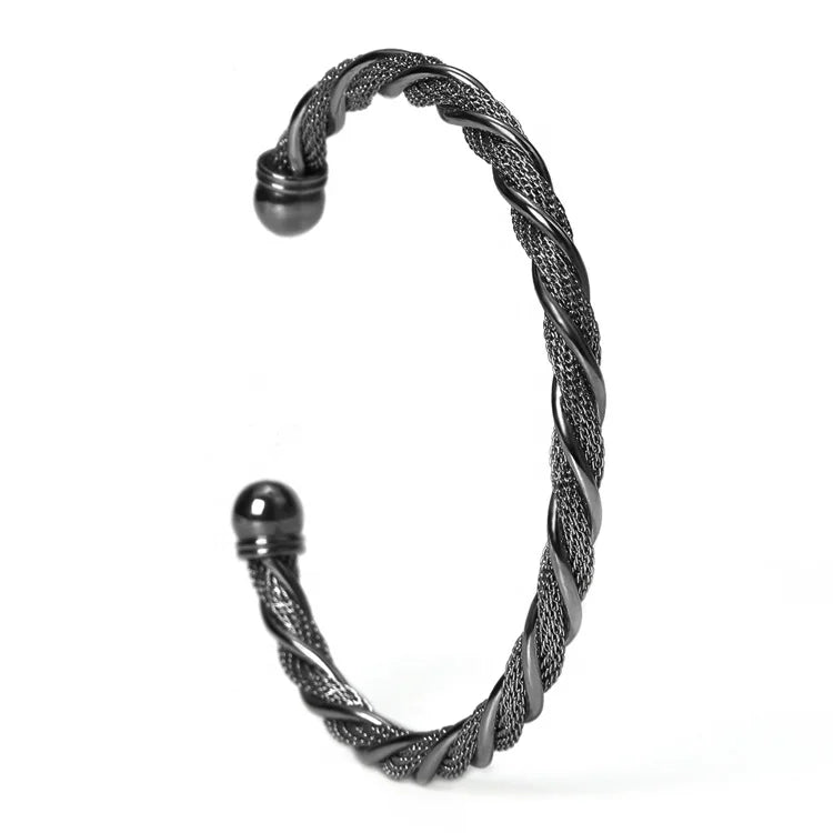 Women Men Stainless Steel Jewelry Twisted Mesh Cable Wire Wrapped Retro Cuff Bangle Bracelet