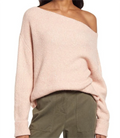 OEM Custom Solid Color Off the Shoulder Sweater Women Knitwear Ribbed Long Sleeve Pullover Sweater