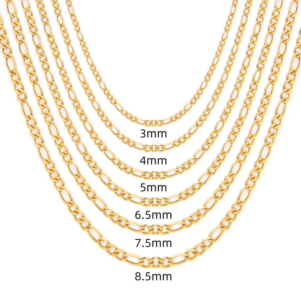 3mm 18k Gold Plated Stainless Steel Figaro Chain Customized Chain Necklace Men Hot Selling