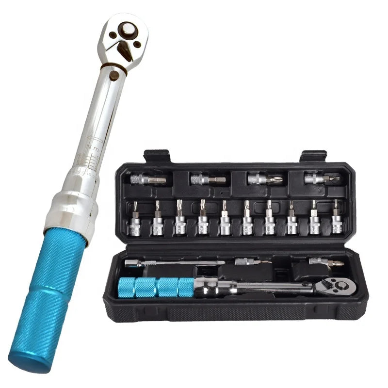 Preset Adjustable Torque 1/4 20NM Bike Repair 18pcs Black Plastic Box Ratchet Torque Wrench for Tool Sets