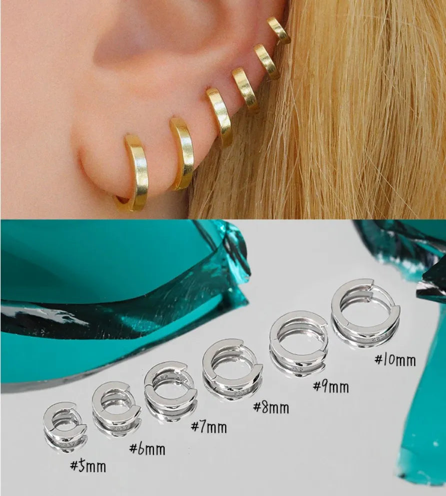 NEW 925 Sterling Silver INS Minimalist Plain Round  Hoop Earring in 5mm/6mm/7mm/8mm/9 mm Earrings in Different Sizes