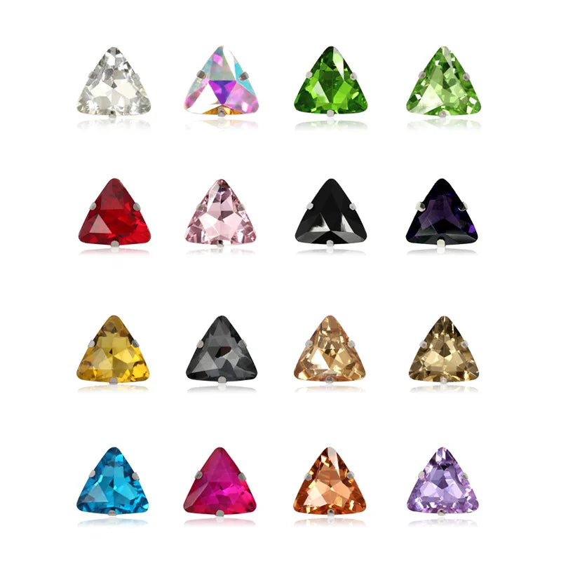 18mm Luxury Wedding Dress Sewing Rhinestone Glass Drill Crystals Bag Shoes Costume Sew on Clothes Claw Setting Triangle Diamond