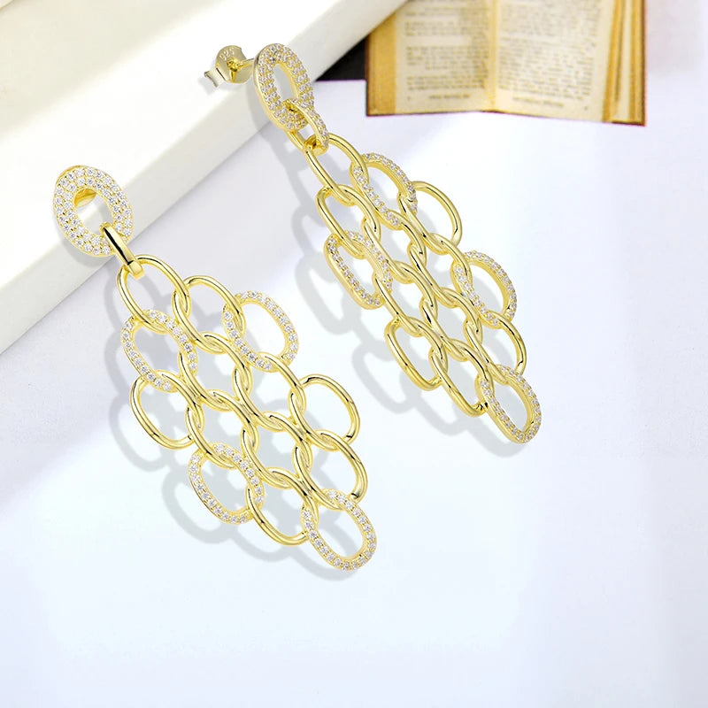 2025 Latest Designs 925 Sterling Silver Gold Plated Earrings Double Eye Drop for Weddings and Parties Wholesale Jewelry