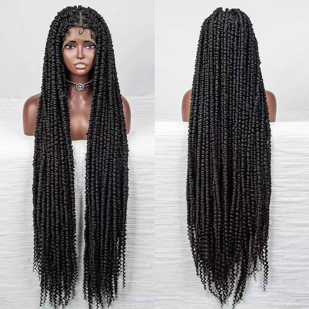 Sharopul Hot Sale Black 46inch Passion Curly Full Lace Wigs Soft Handmade Synthetic Braids Lace Frontal Wig