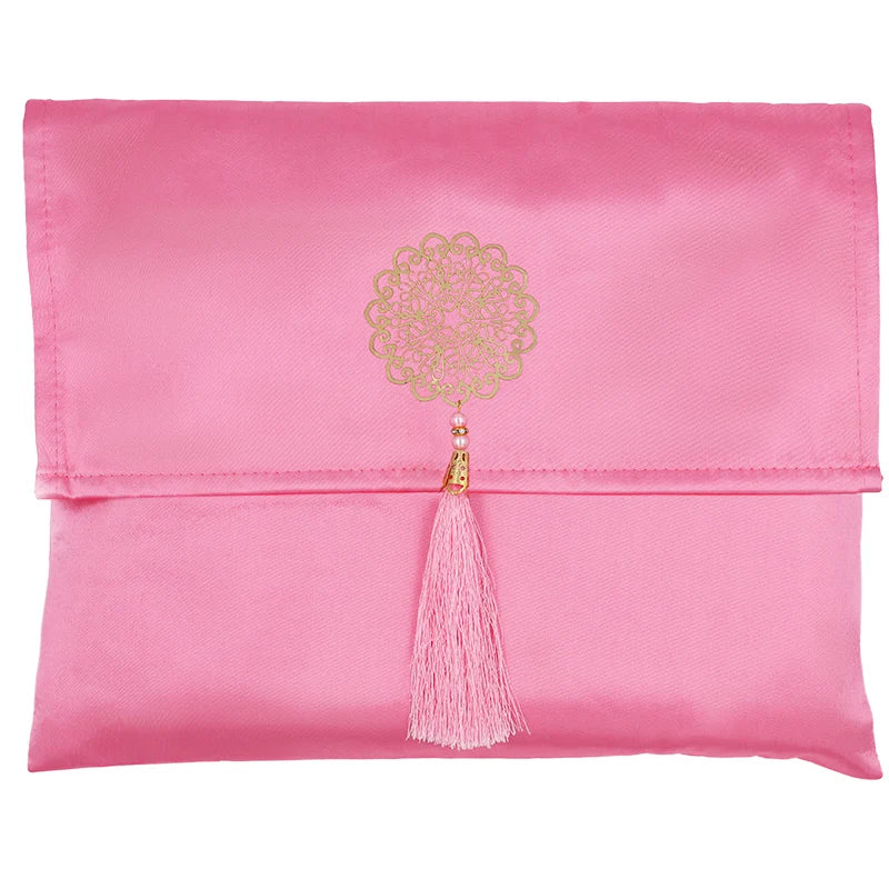 Travel Portable Turkish Prayer Mat Rug with the Prayer Beads in Satin Pouch Set for Muslim Gifts